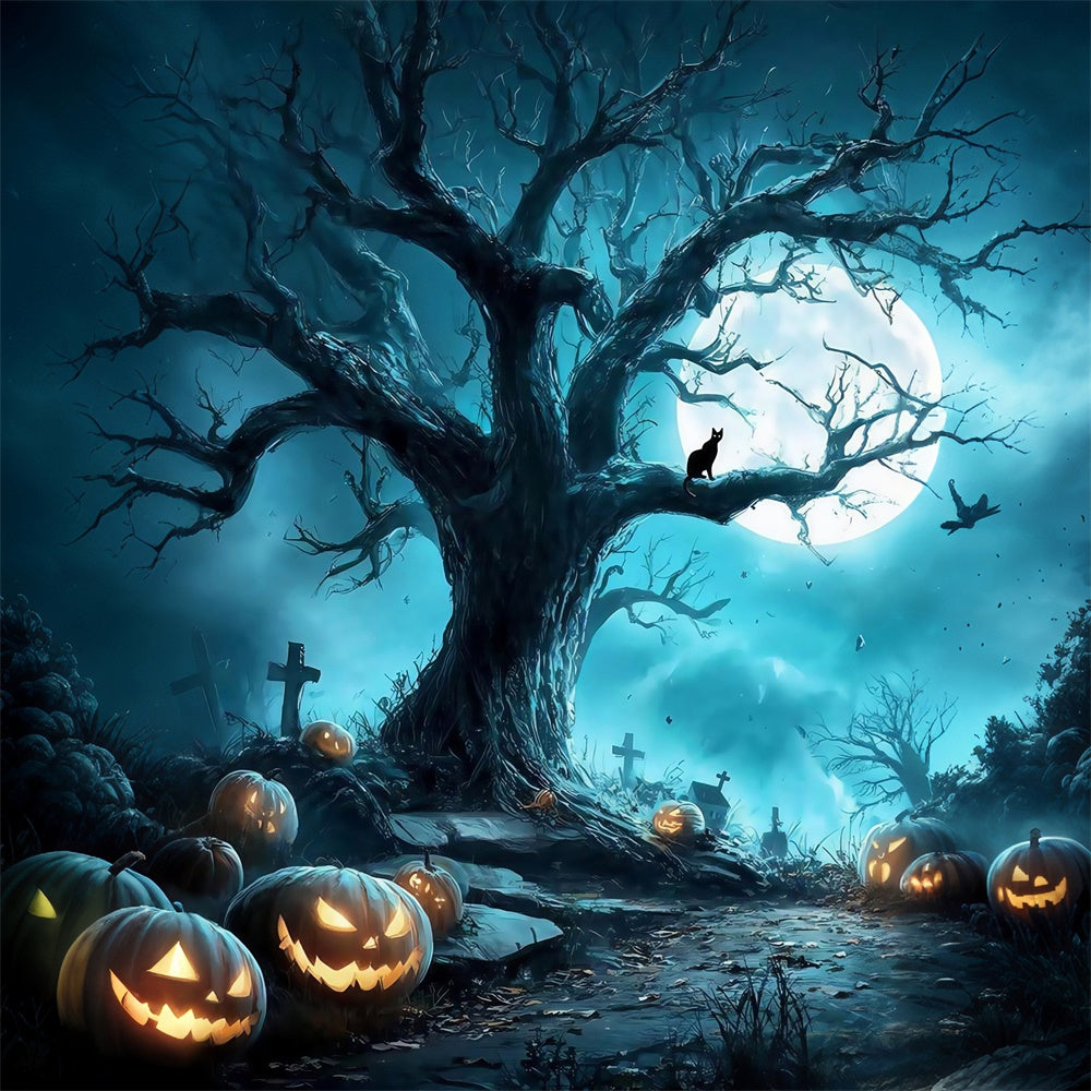 Halloween Graveyard Backdrop Spooky Forest Grave Full Moon Halloween Backdrop UK MRR8-38