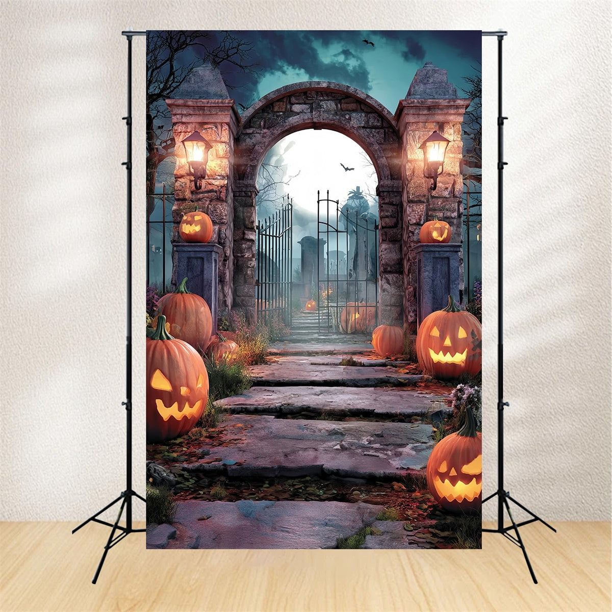 Halloween Graveyard Backdrop Pumpkin Tomb Guard Spooky Halloween Backdrop UK MRR8-39