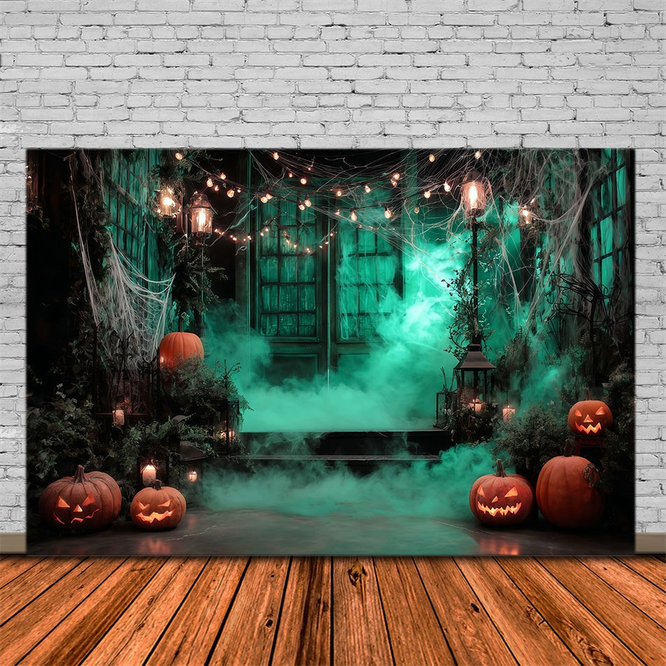 Garage Door Halloween Backdrop Eerie Lights Misty Wood Halloween Backdrop UK MRR8-4