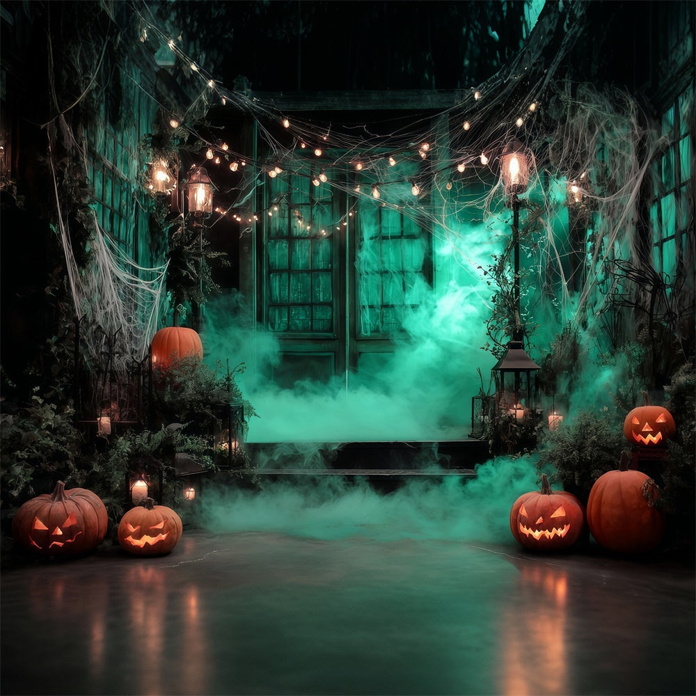 Garage Door Halloween Backdrop Eerie Lights Misty Wood Halloween Backdrop UK MRR8-4