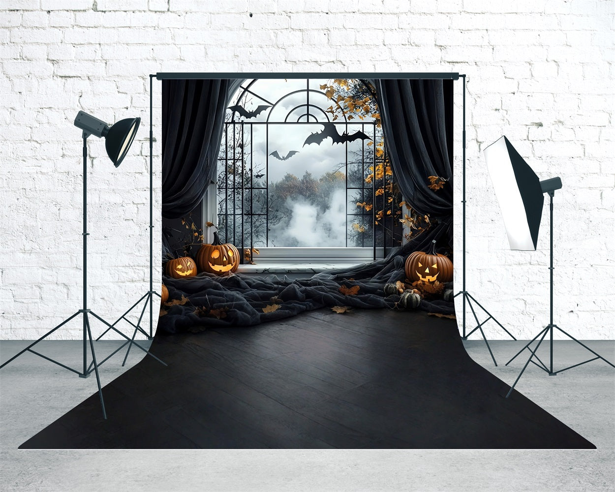 Halloween Backdrop Ideas Black Curtains Arched Window Sweep Backdrop UK MRR8-46
