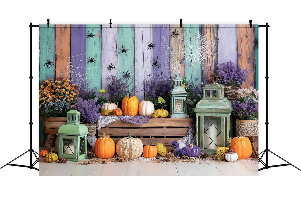 Halloween Wall Backdrop Colorful Wooden Wall Spider Pumpkin Halloween Backdrop UK MRR8-5