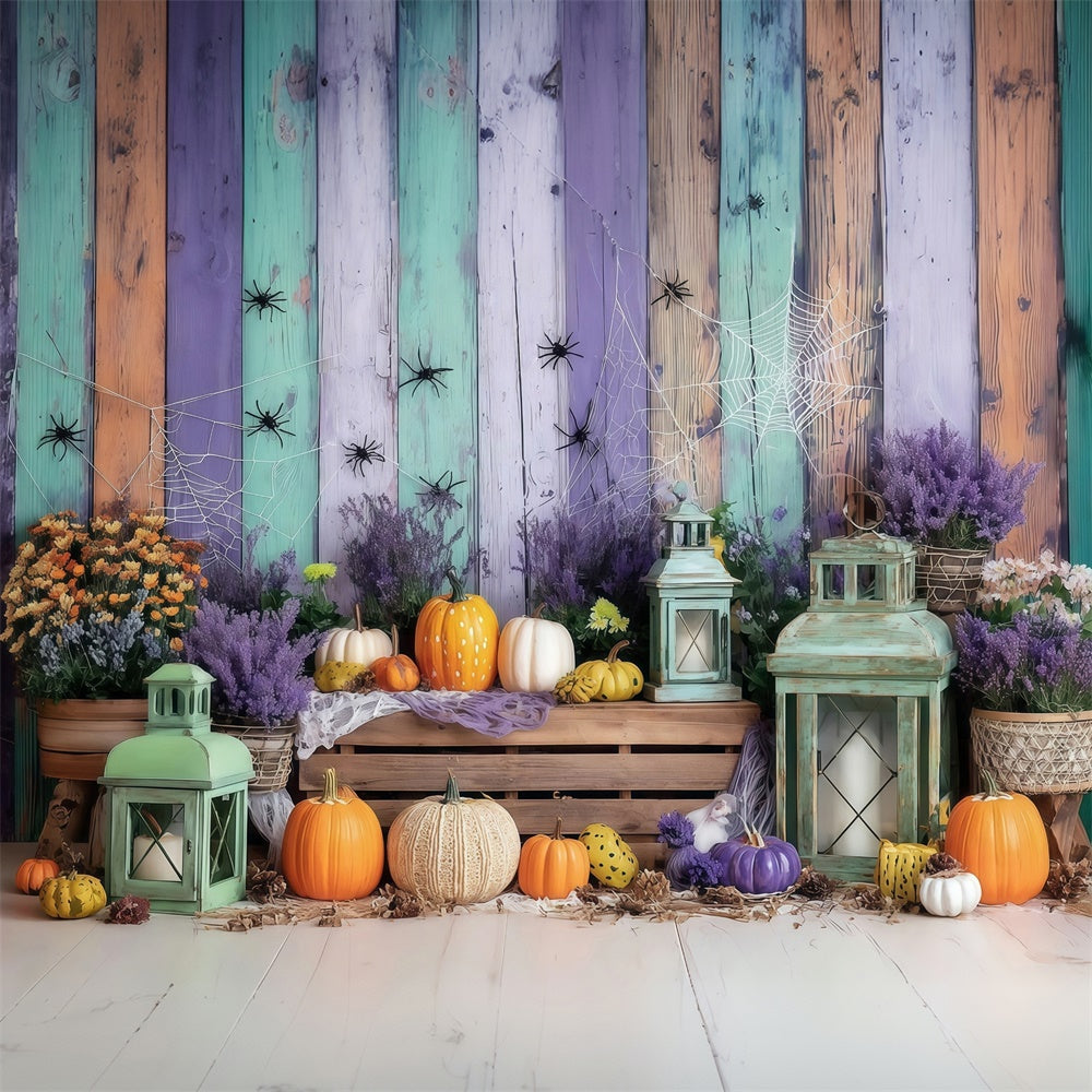 Halloween Wall Backdrop Colorful Wooden Wall Spider Pumpkin Halloween Backdrop UK MRR8-5