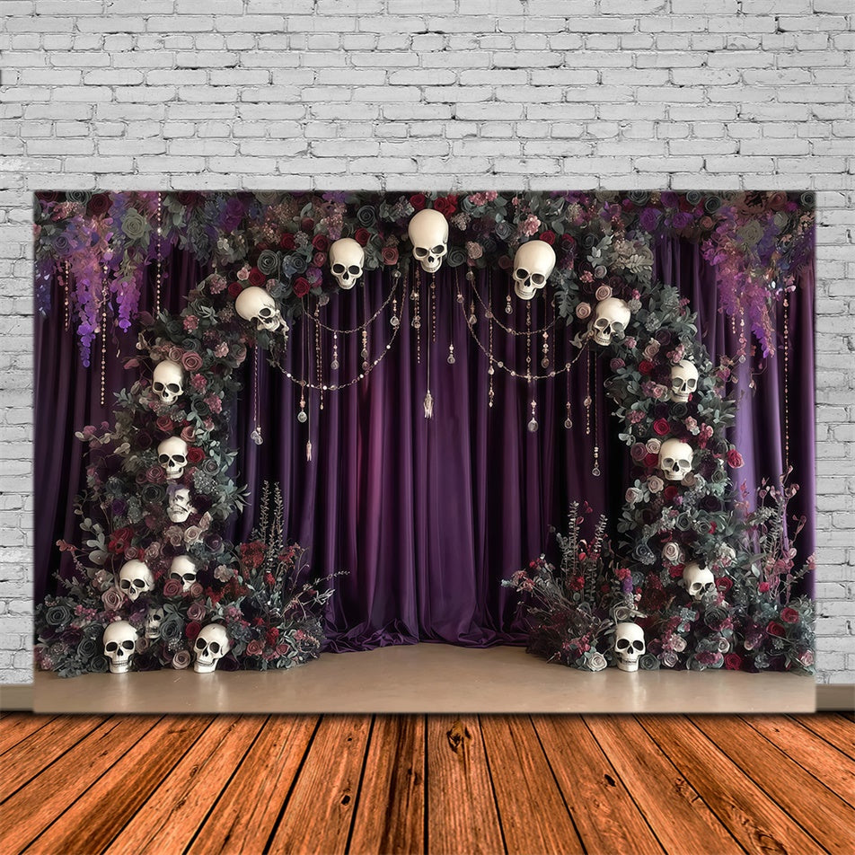 Halloween Photo Backdrop Skull Arch Flower Mystery Purple Halloween Backdrop UK MRR8-6