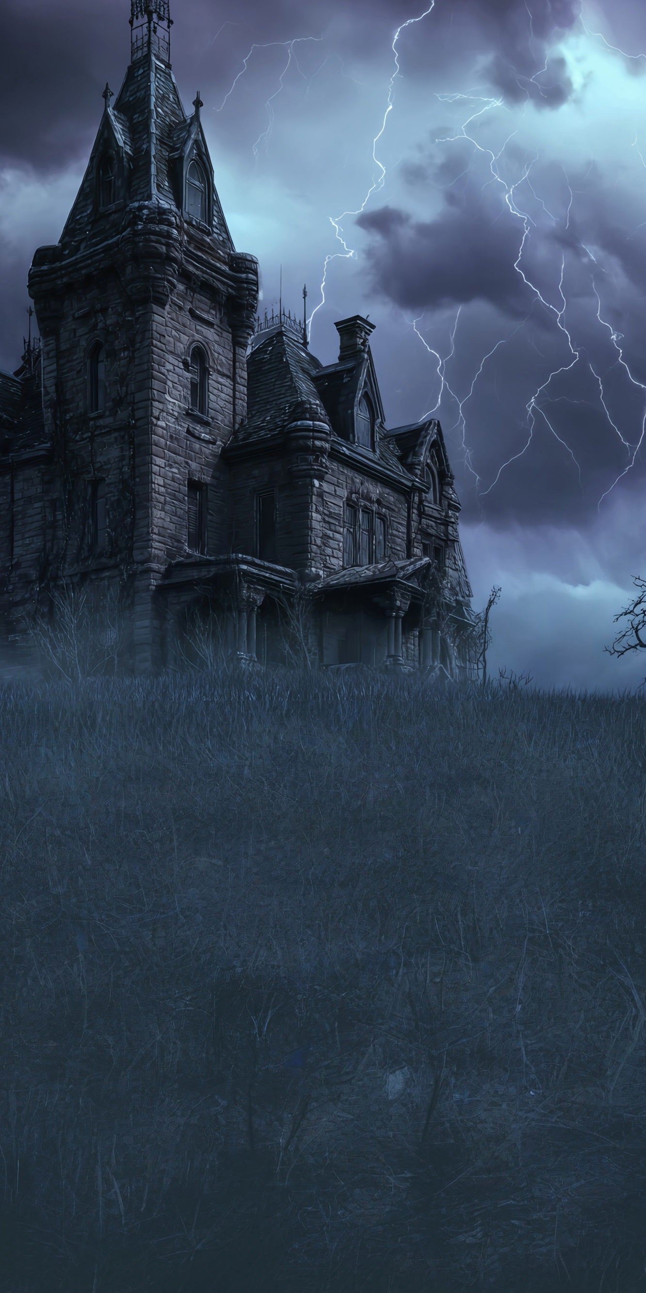 Spooky Halloween Backdrop Lightning Night Vintage Brick Wall Castle Sweep Backdrop UK MRR8-62