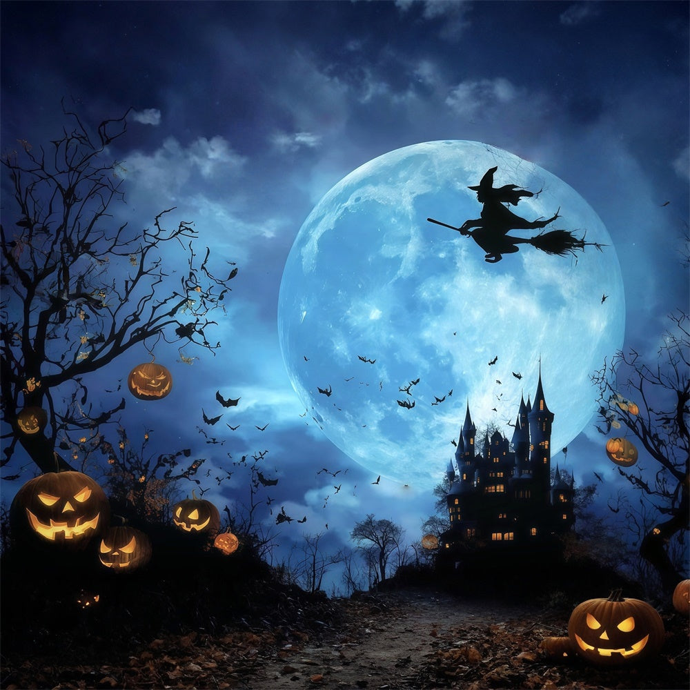 Spooky Halloween Backdrop Mystic Forest Castle Full Moon Witch Halloween Backdrop UK MRR8-7