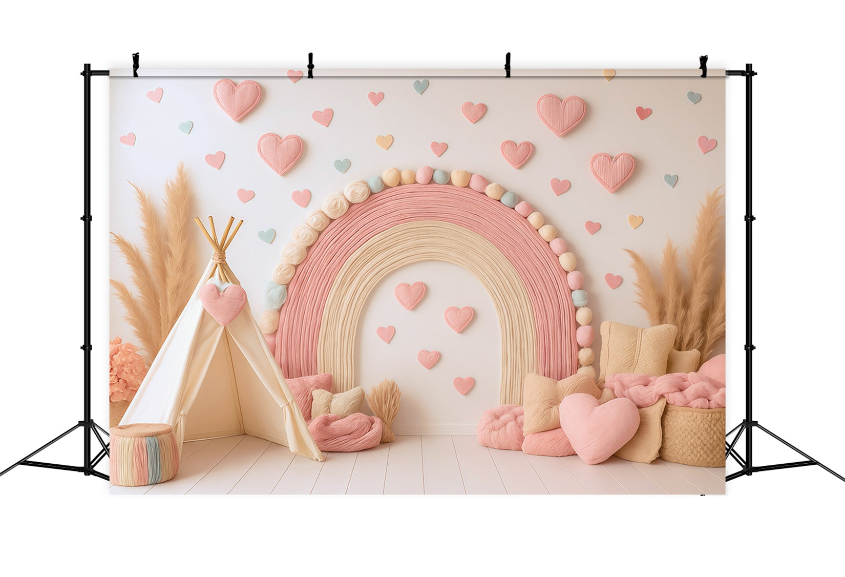 Boho Rainbow Backdrop Pink Rainbow Heart Decor Photography Backdrops for Kids UK MRR9-11