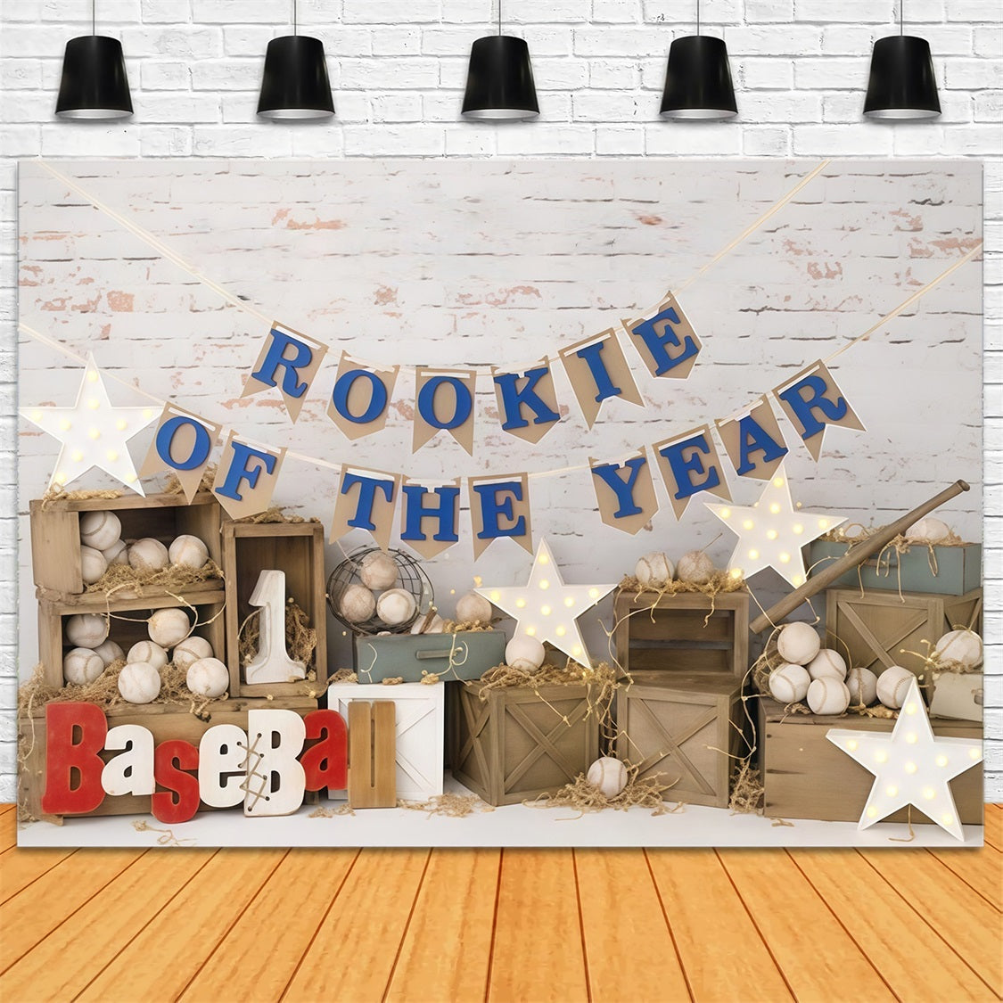 1st Birthday Backdrop Baseball Rookie Celebration Cake Smash Backdrop UK MRR9-117