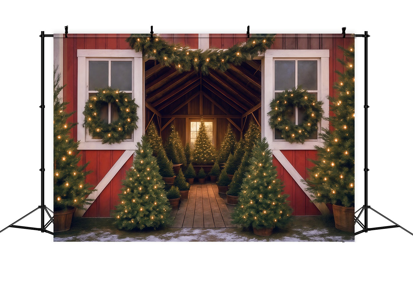 Tree Farm Backdrop Christmas Tree Barn Lights Christmas Backdrop UK MRR9-13