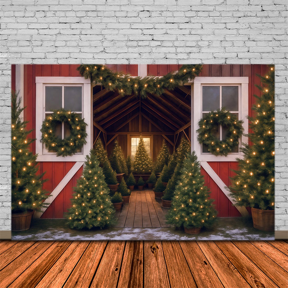 Tree Farm Backdrop Christmas Tree Barn Lights Christmas Backdrop UK MRR9-13