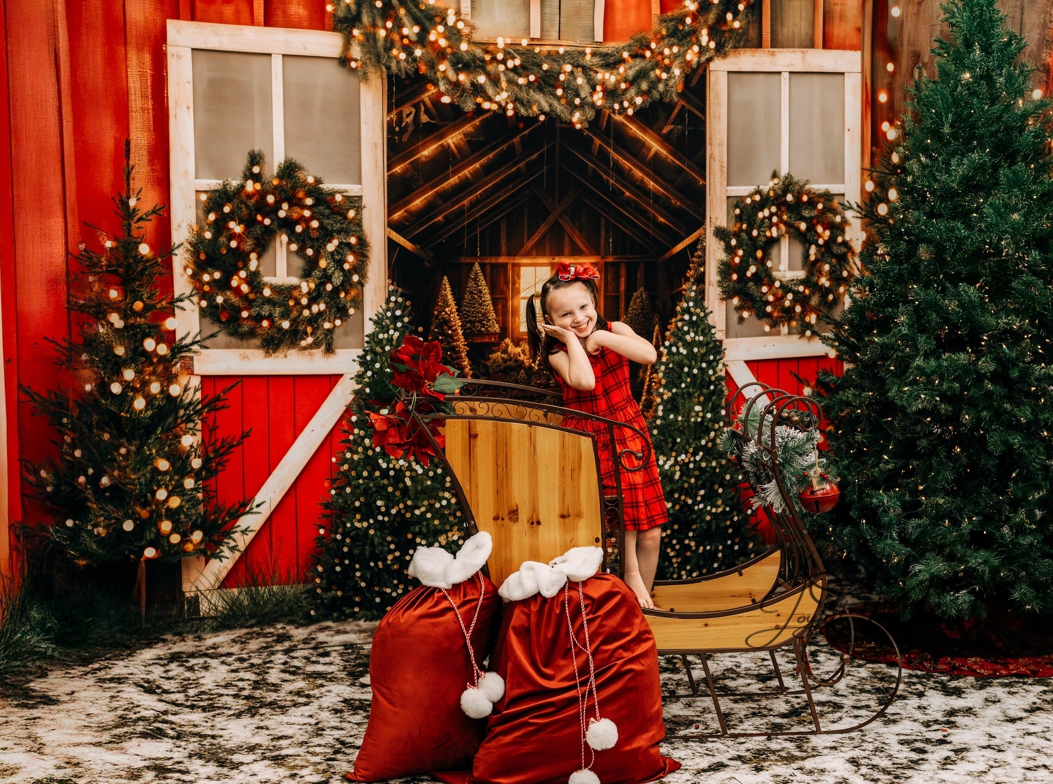 Tree Farm Backdrop Christmas Tree Barn Lights Christmas Backdrop UK MRR9-13