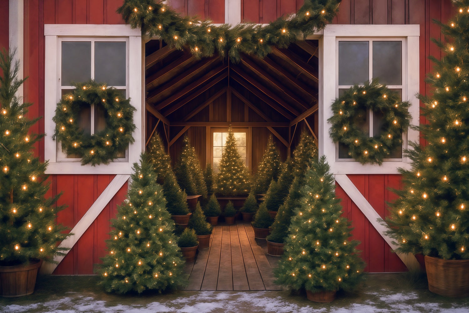 Tree Farm Backdrop Christmas Tree Barn Lights Christmas Backdrop UK MRR9-13