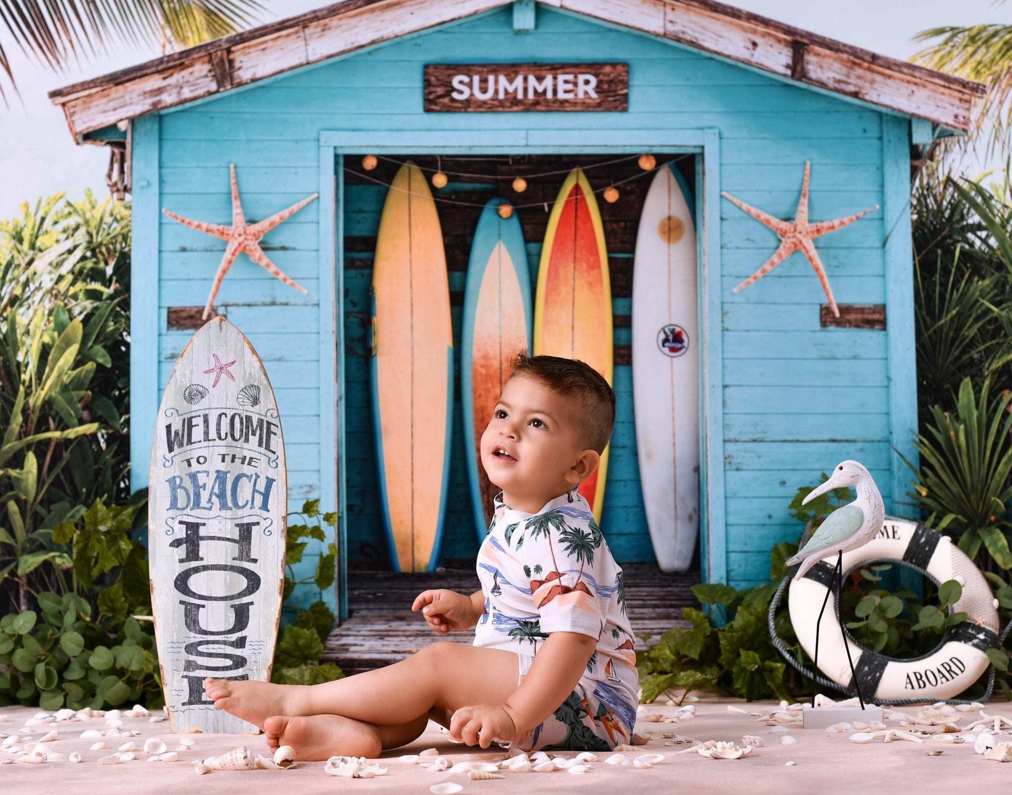 Beach Backdrop Surfboards Tropical Beach Hut Summer Backdrop UK MRR9-17