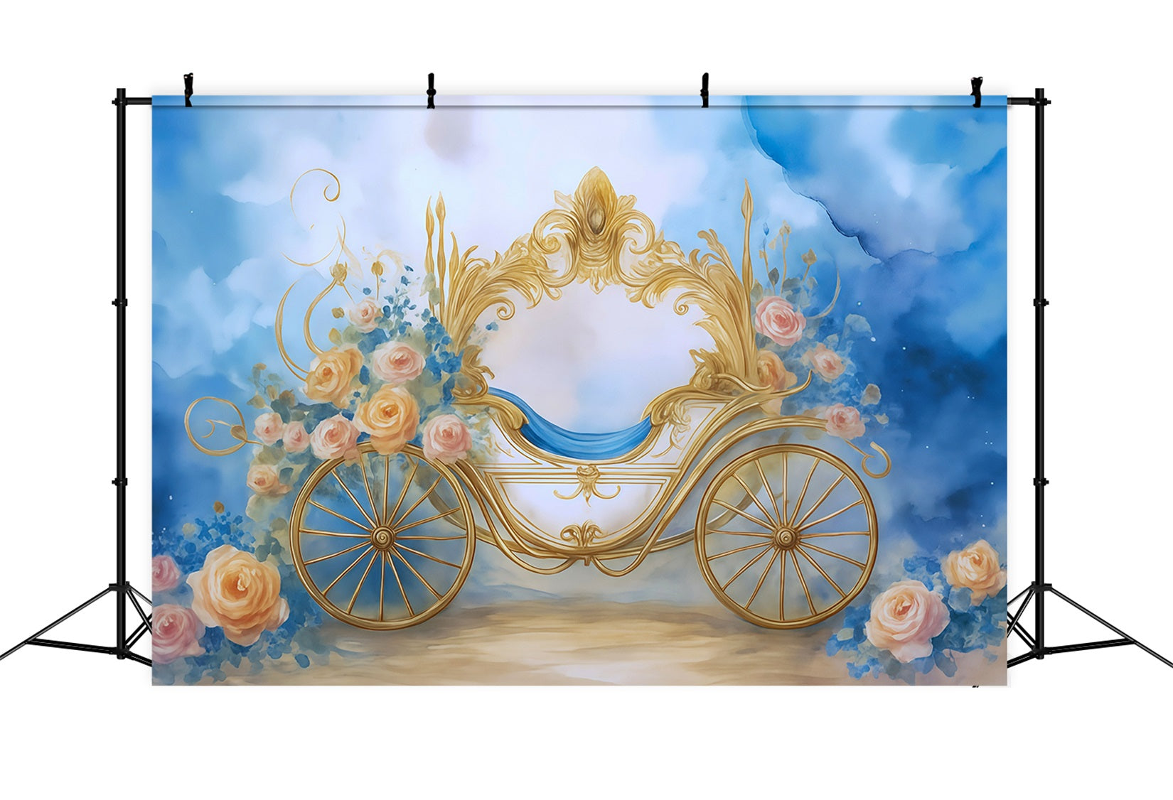 Newborn Photo Backdrop Golden Carriage Floral Fantasy Kids Backdrop UK MRR9-18