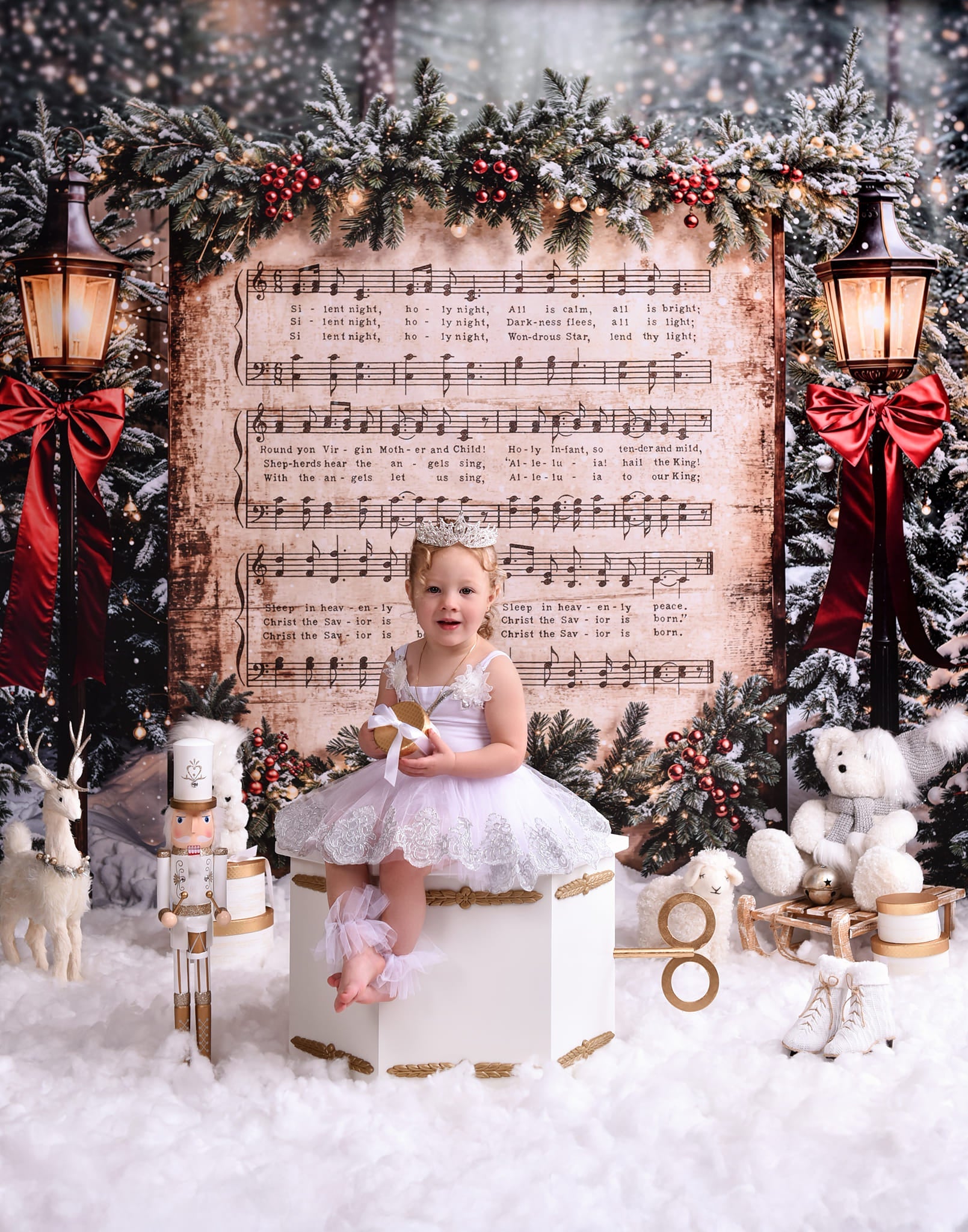 Joy To The World Backdrop Snowy Christmas Carol Music Christmas Backdrop UK MRR9-24
