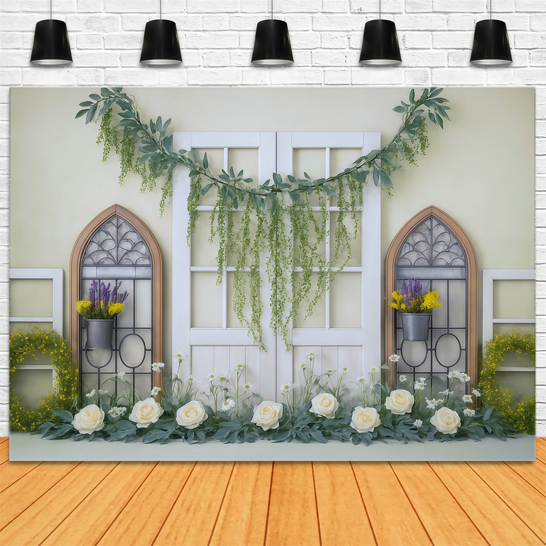 Spring Floral Backdrop Yellow Greenery Window Floral Garland Spring Backdrop Ideas UK MRR9-3