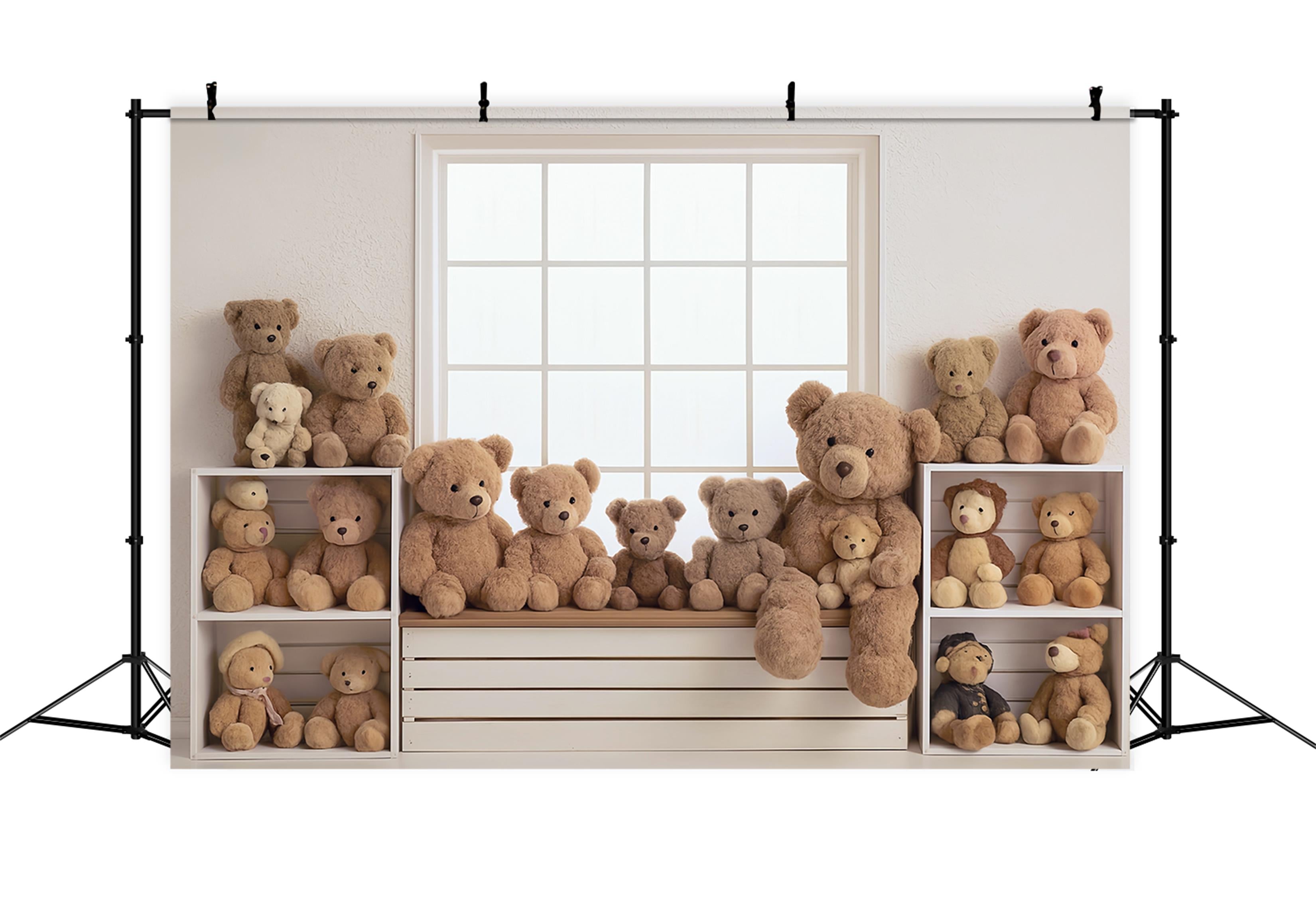 Kids Photo Backdrop Window Bench Teddy Bears Collection Children Backdrops UK MRR9-55