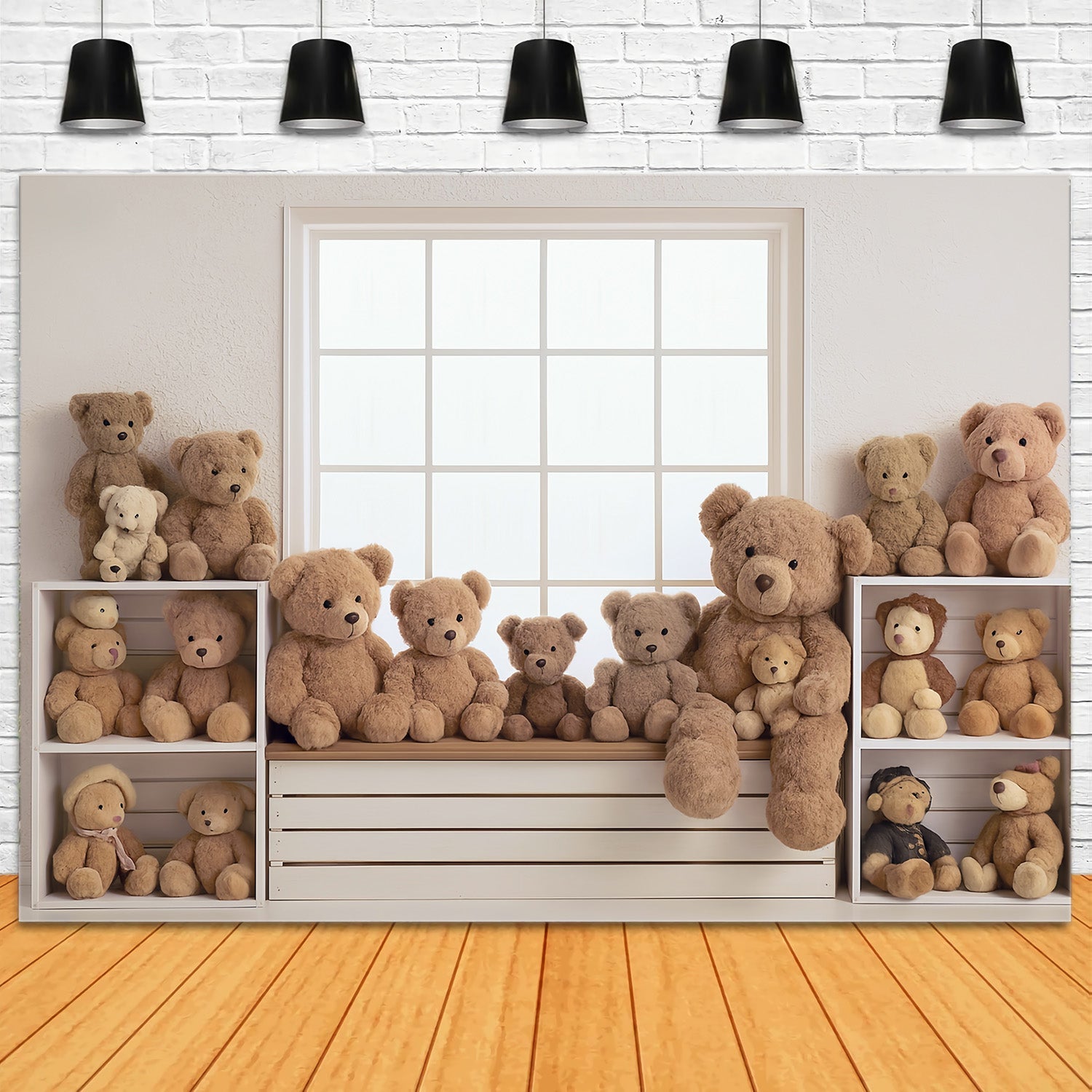 Kids Photo Backdrop Window Bench Teddy Bears Collection Children Backdrops UK MRR9-55