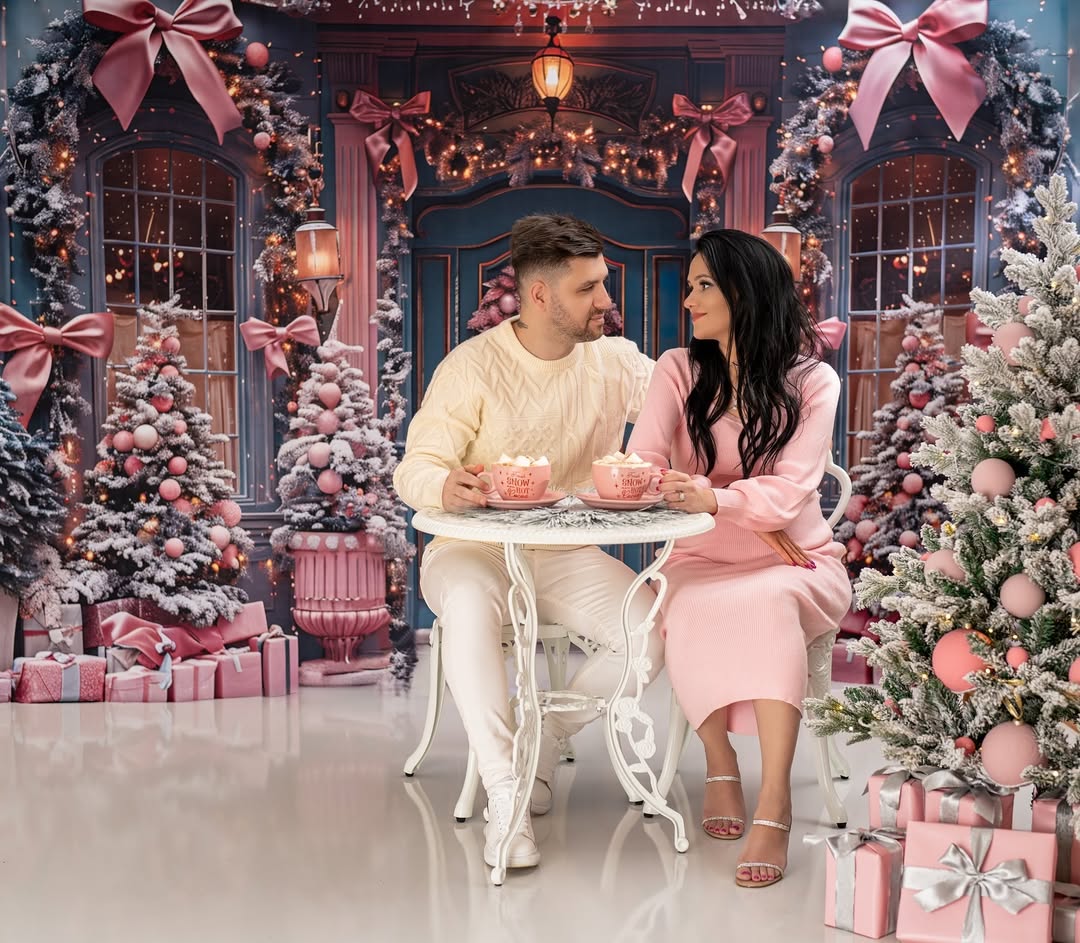 Christmas Elegant Pink Bow Door Decor Backdrop UK RR7-566