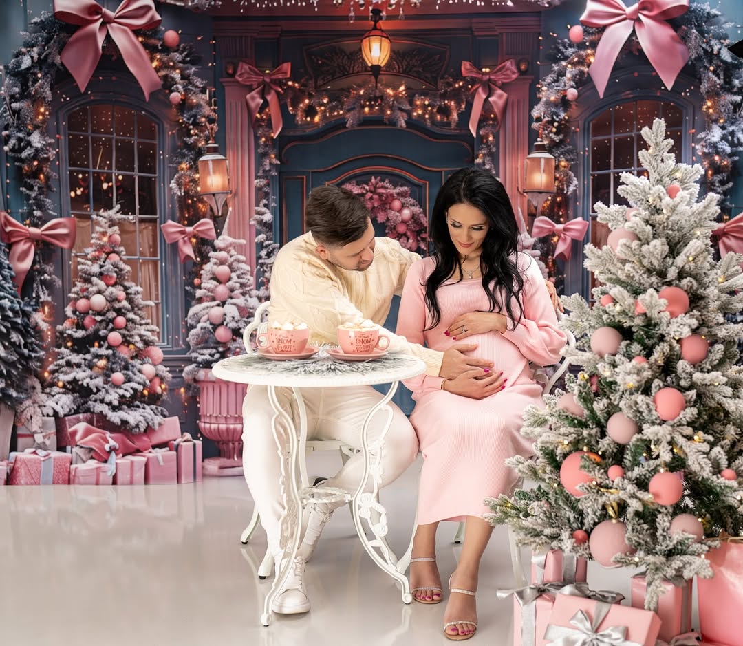 Christmas Elegant Pink Bow Door Decor Backdrop UK RR7-566