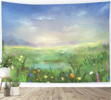 Oil Painting Style Colorful Flowers Blue Sky Backdrop RR3-04
