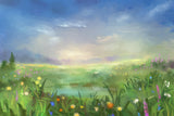 Oil Painting Style Colorful Flowers Blue Sky Backdrop RR3-04
