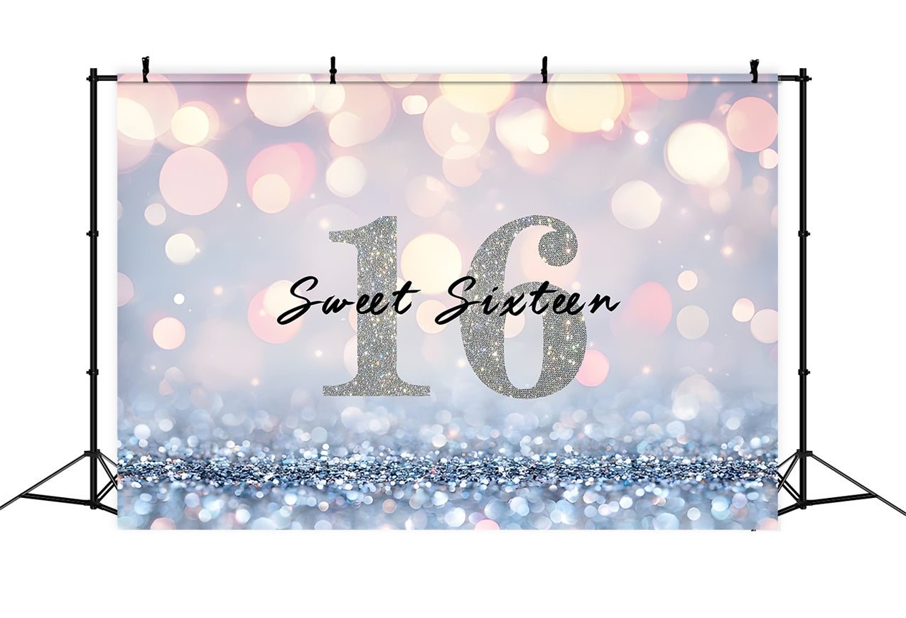 Custom Birthday Backdrops Glamorous Silver Sweet Sixteen Backdrop UK RR1-10