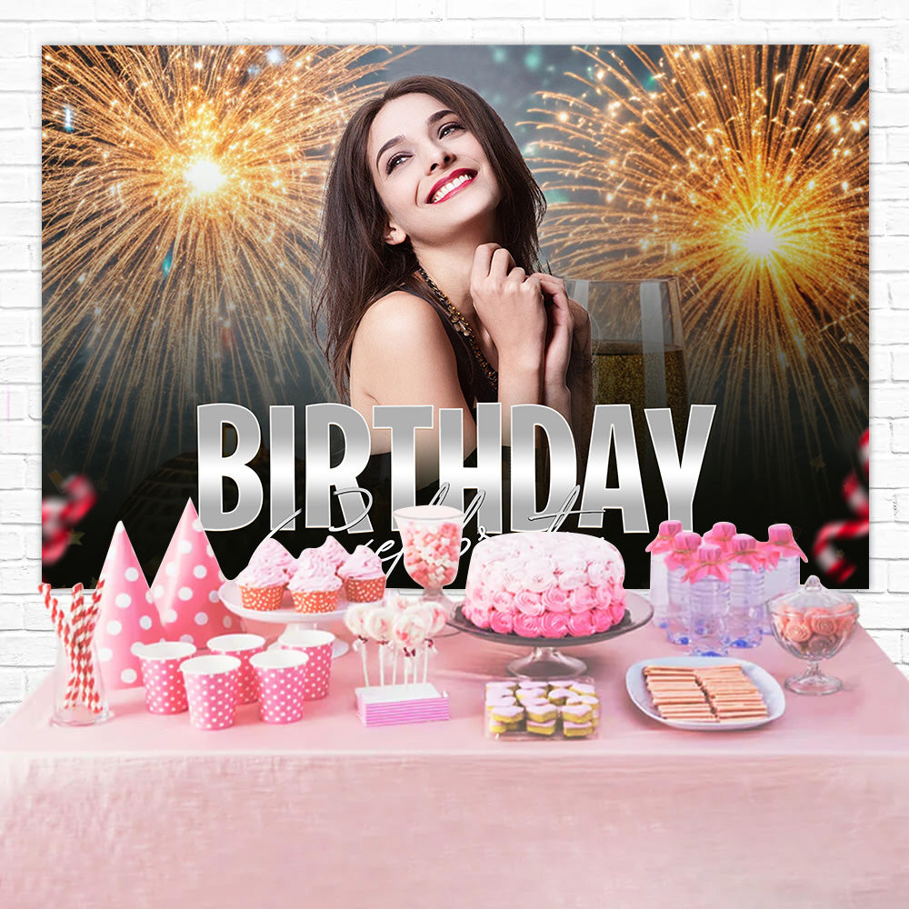 Personalized Backdrop For Birthday Night Fireworks Joy Backdrop UK RR1-110