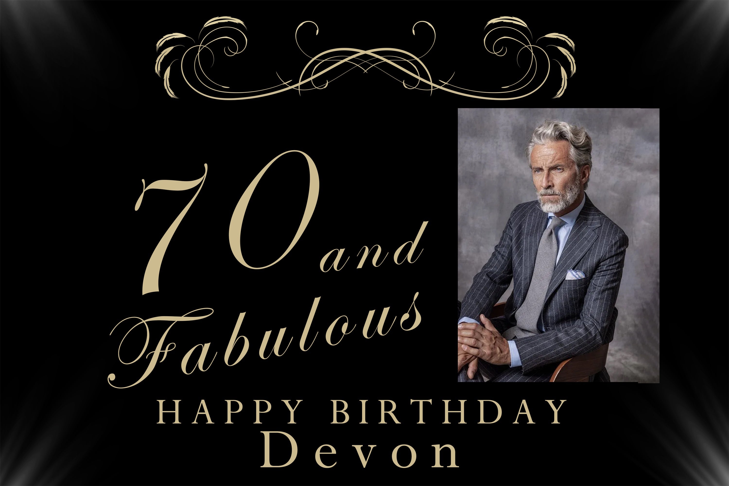 70th Birthday Backdrop Classic Black Gold Celebration Backdrop UK RR1-12