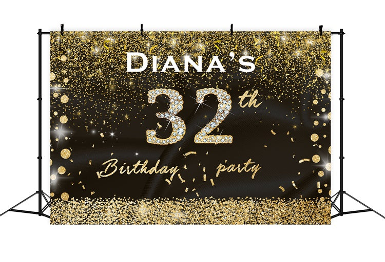 32nd Birthday Backdrop Glittering Gold Confetti Custom Backdrop UK RR12-15