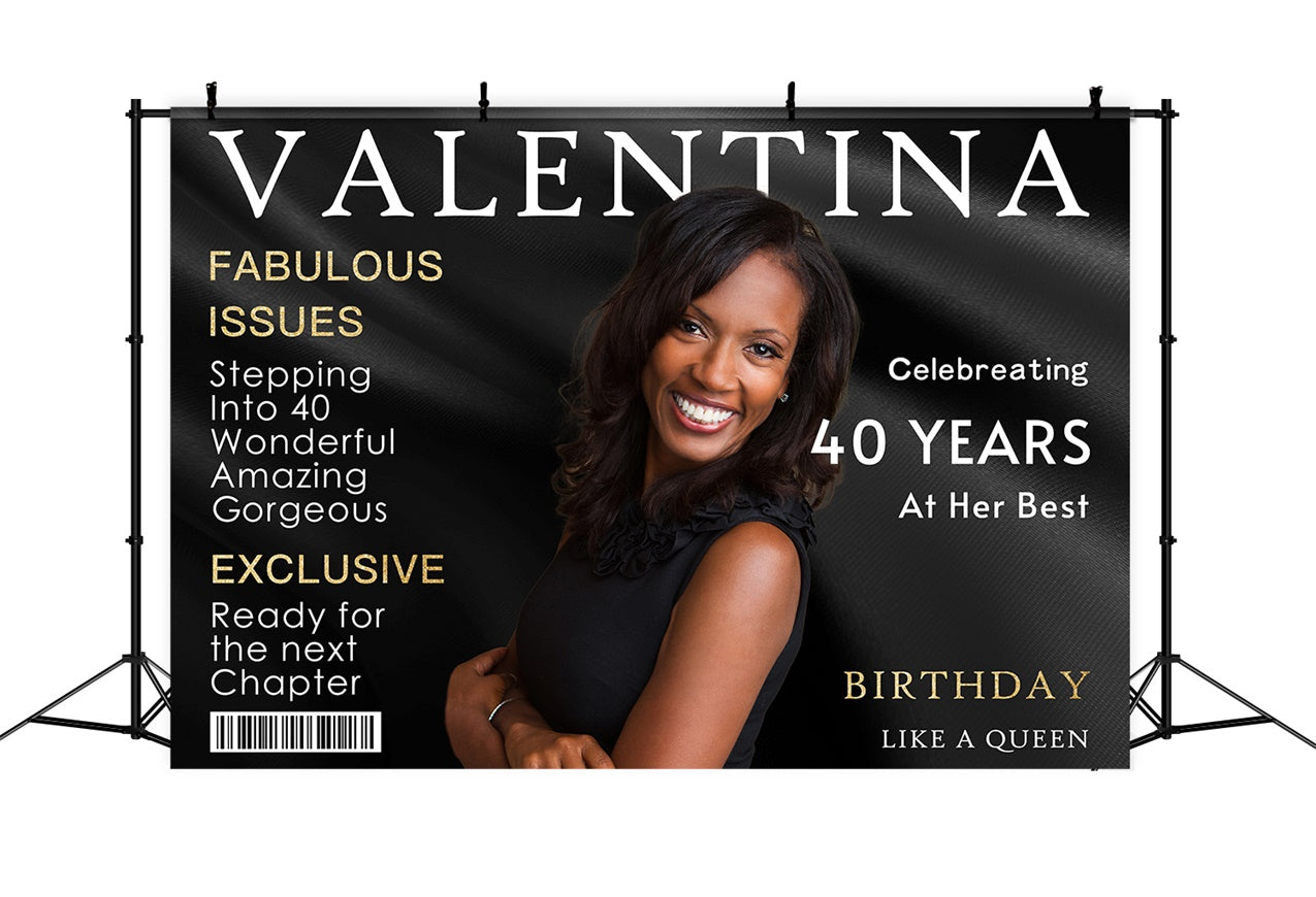 Personalized 40th Birthday Backdrop Black Gold Queen Backdrop UK RR12-20