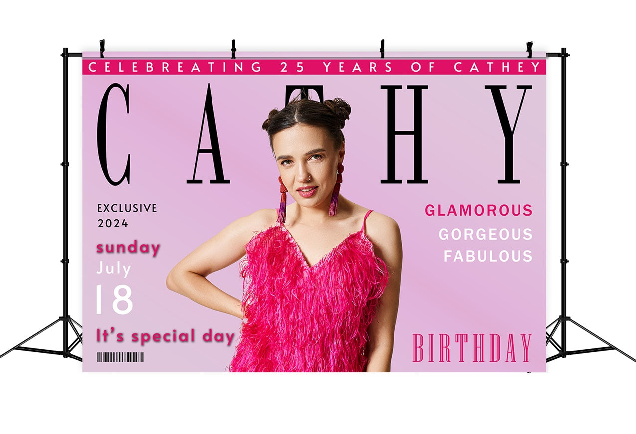 Personalized Birthday Backdrop 25th Pink Glamour Scene Backdrop UK RR12-21