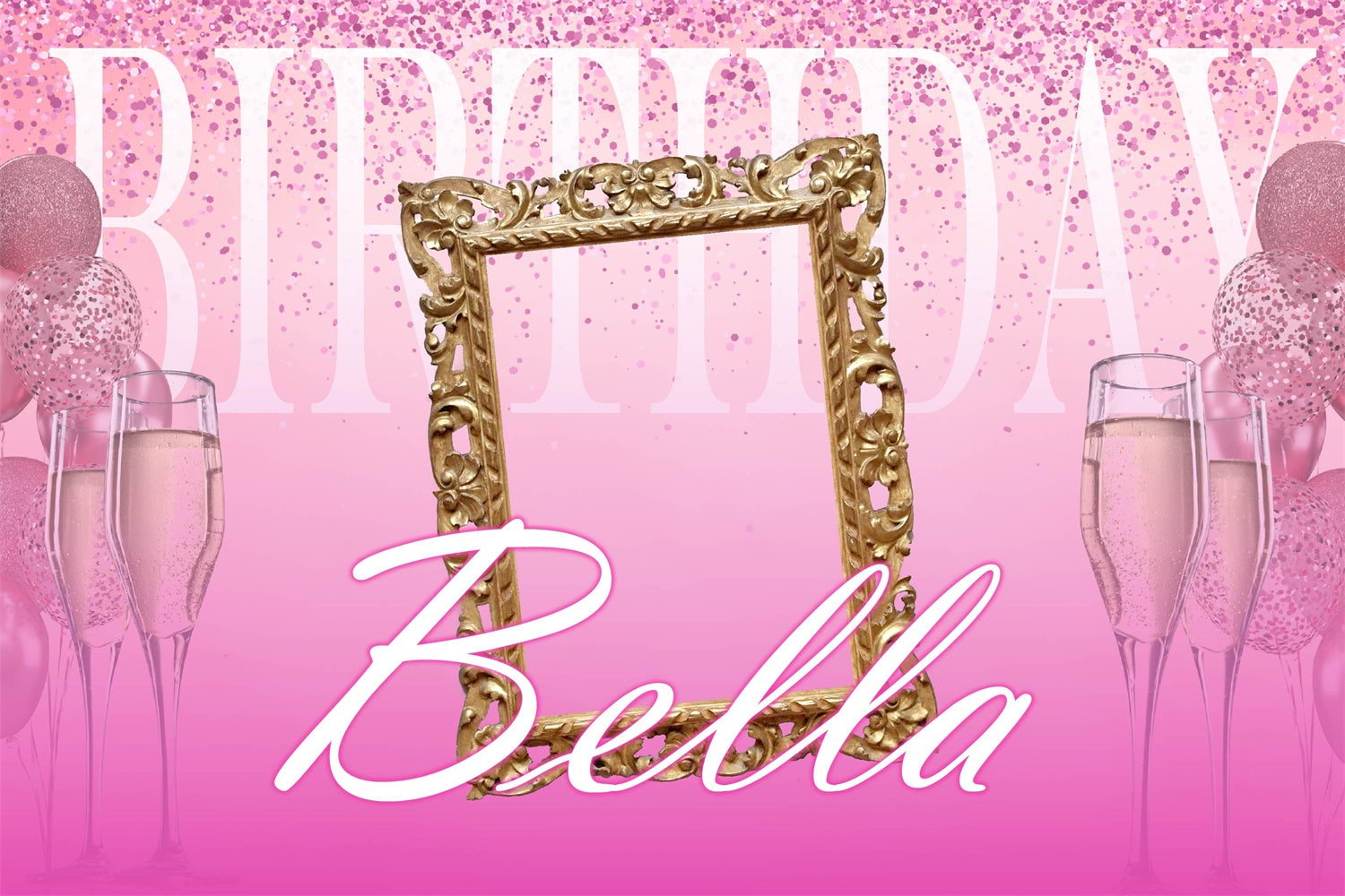 Custom Backdrop For Birthday Gold Frame Pink Sparkle Backdrop UK RR12-24