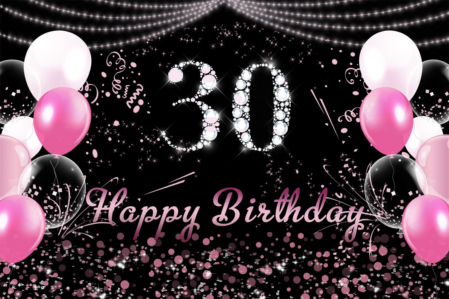Custom Backdrop For Birthday Pink Diamond Sparkling 30th Backdrop UK RR12-37