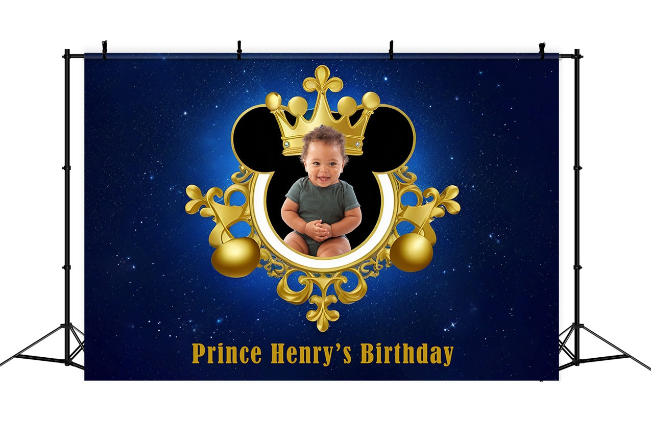 Personalized Birthday Photo Backdrop Blue Royal Crown Backdrop UK RR12-96