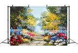 Oil Painting Flowers Around Wooded Trail Beautiful Backdrop RR3-05