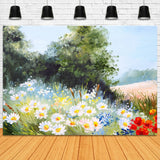 Spring Oil Painting Little Daisy Blue Sky Breeze Backdrop RR3-09