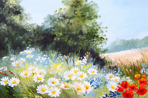 Spring Oil Painting Little Daisy Blue Sky Breeze Backdrop RR3-09