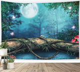 Dreamy Night Forest Full Moon Butterfly Mushroom Backdrop RR3-10