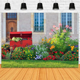 Spring Townhouse Garden Flowers Lawn Redwood Chest Backdrop RR3-17