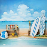 Summer Sea Beach Blue Sky White Clouds Surfing Theme Backdrop RR3-29