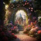 DBackdrop Mysterious Fairytale Castle Rose Garden Backdrop RR3-38
