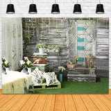 DBackdrop Spring Greenery Potted Plant Flower Wooden Paneled Wall Backdrop RR3-39