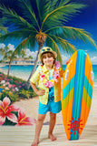 DBackdrop Summer Oil Painting Style Coconut Tree Flower Blue Sea Backdrop RR3-44