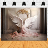 DBackdrop Vintage Wall Pink Elegant Angel Wings Tulle Rose Backdrop RR4-19