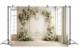 DBackdrop White Vintage Wall Fresh Floral Arch Backdrop RR4-24