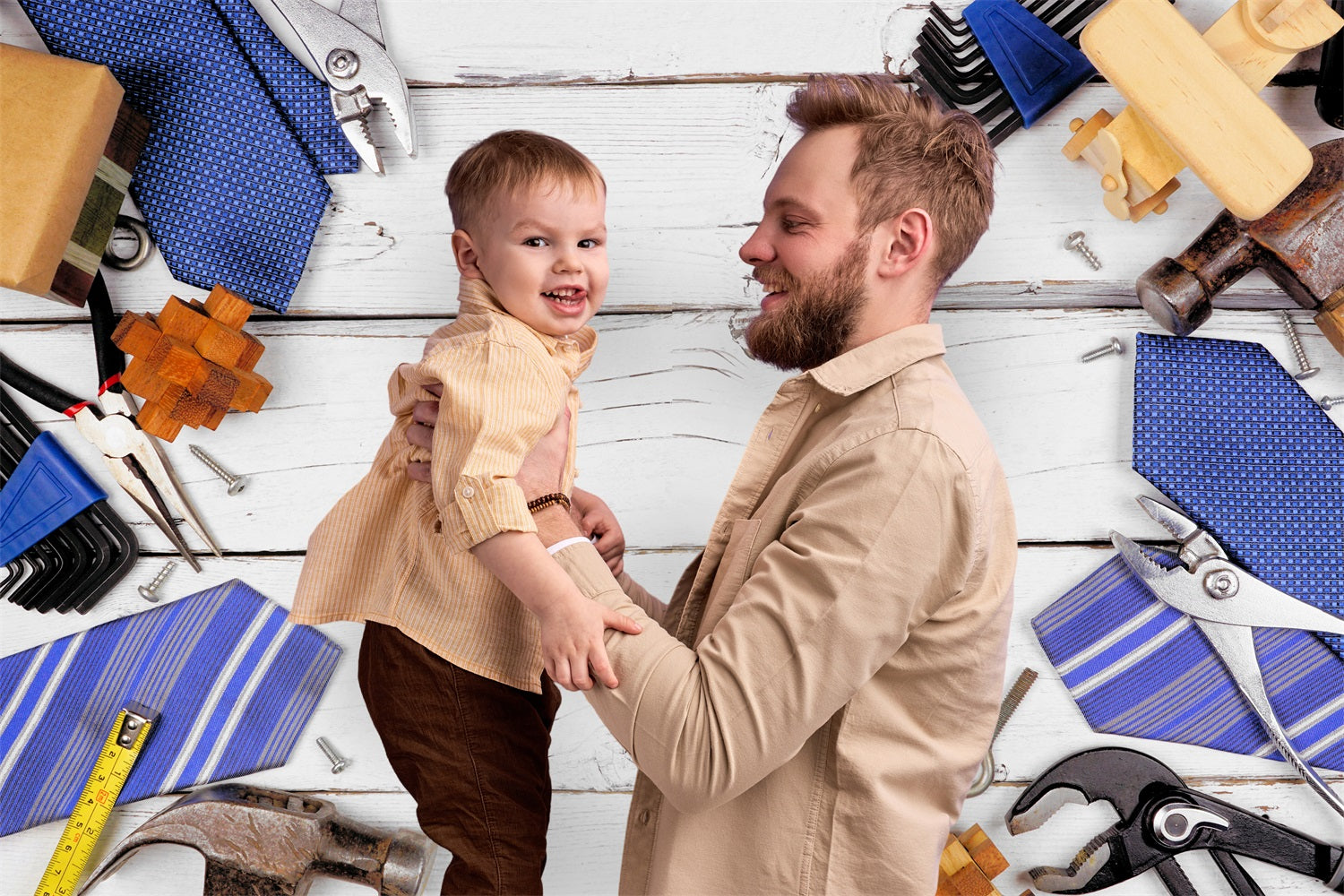 Father's Day Wooden Board Tools Men's Tie Backdrop RR5-14