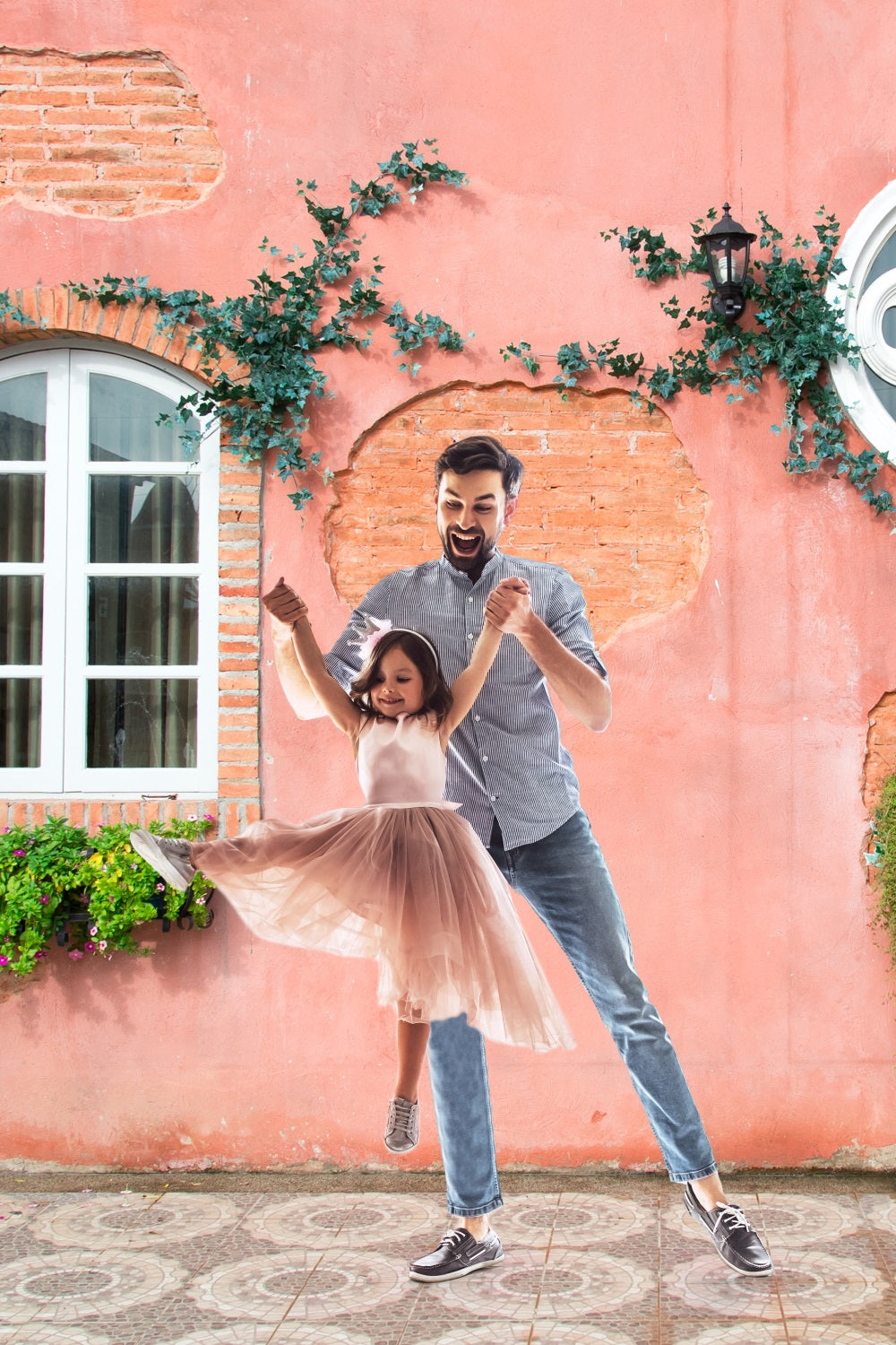 Pink Brick Wall White Window Street Backdrop RR5-8