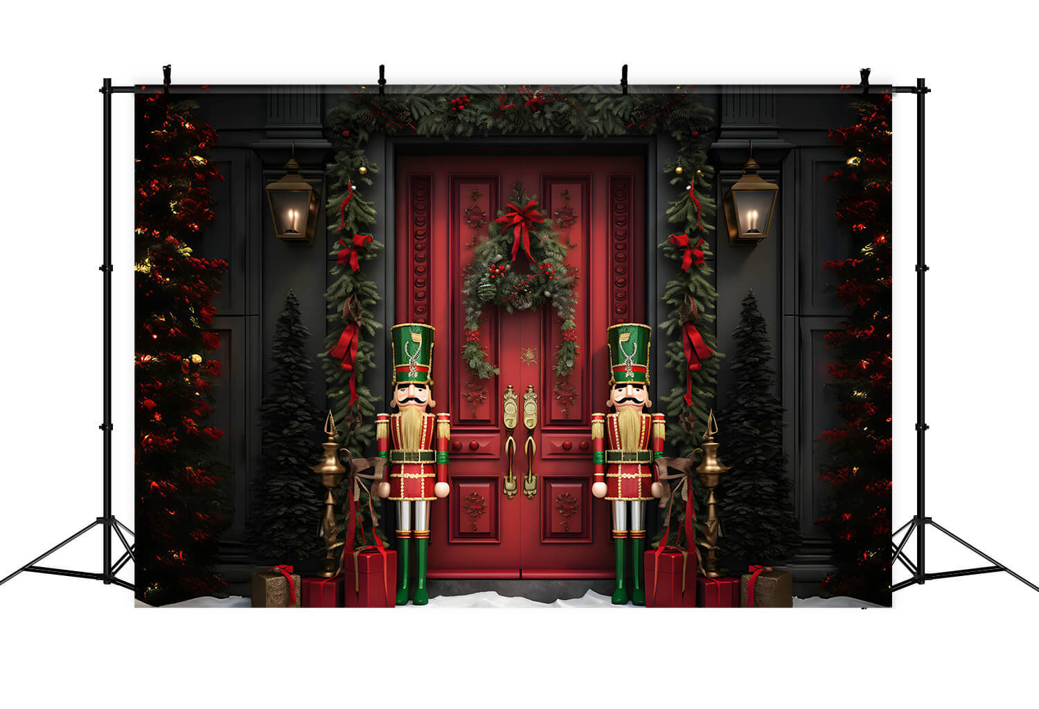 Nutcracker Snow Christmas House Door Backdrop UK RR6-57