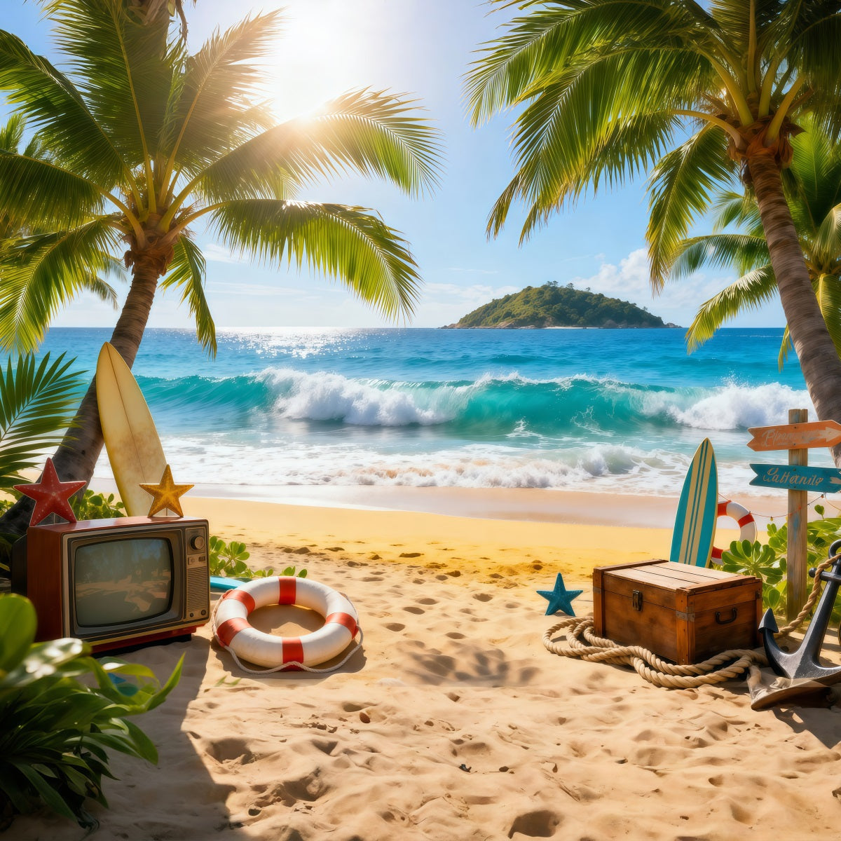 Beach Backdrop Ideas Tropical Ocean Fun Vibes Summer Theme Backdrop Ideas UK RR61-13